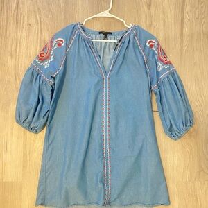 Light Blue Embroidered Peasant Tunic Top